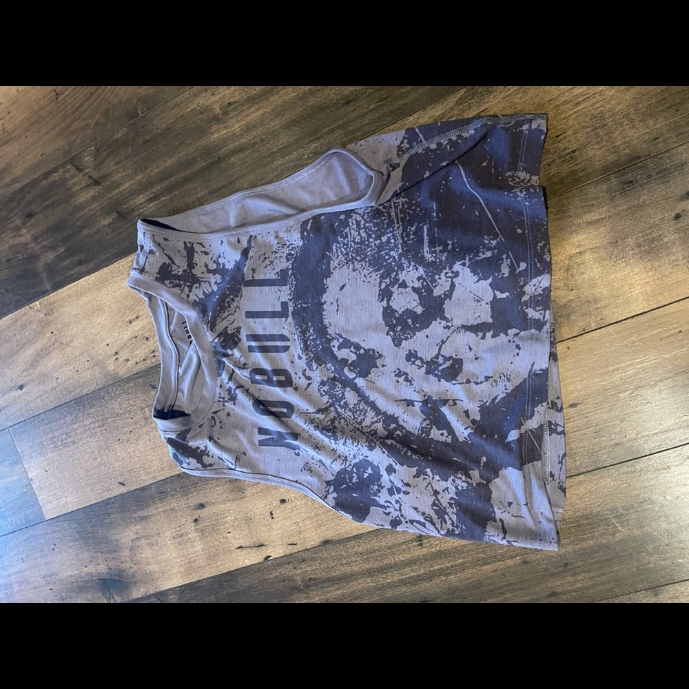 NoBull paint splatter purple crop muscle top